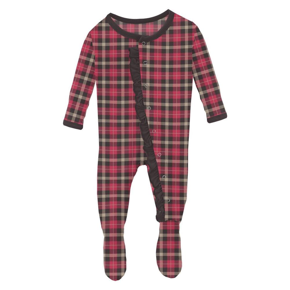 NEW KICKEE kids' ruffle footie with snaps in 90s plaid